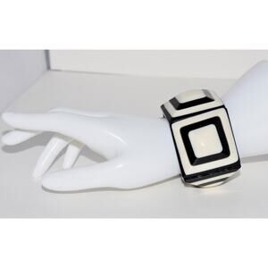 Vintage Marion Godart Black & White Art Deco Style Cuff Bracelet